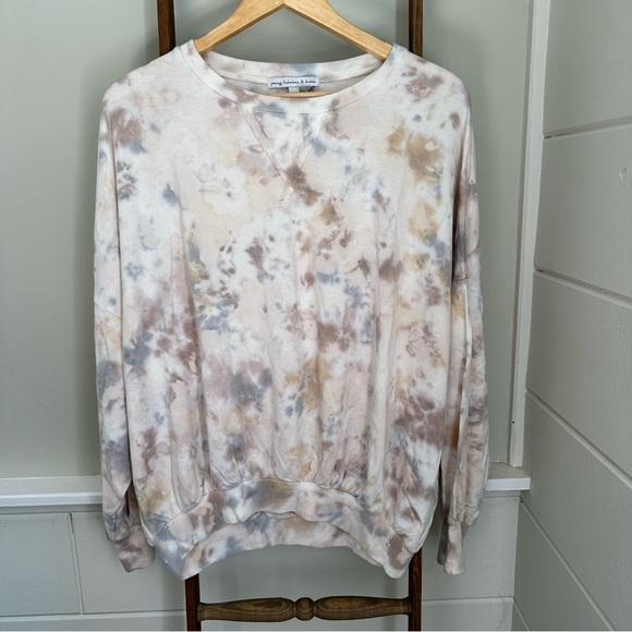 Young Fabulous & Broke Sweatshirt‎ Top Cream Beige Blue Tie Dye Size Med - Picture 3 of 9